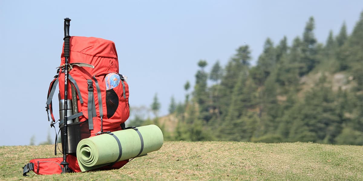 Hiking rucksack on a hill