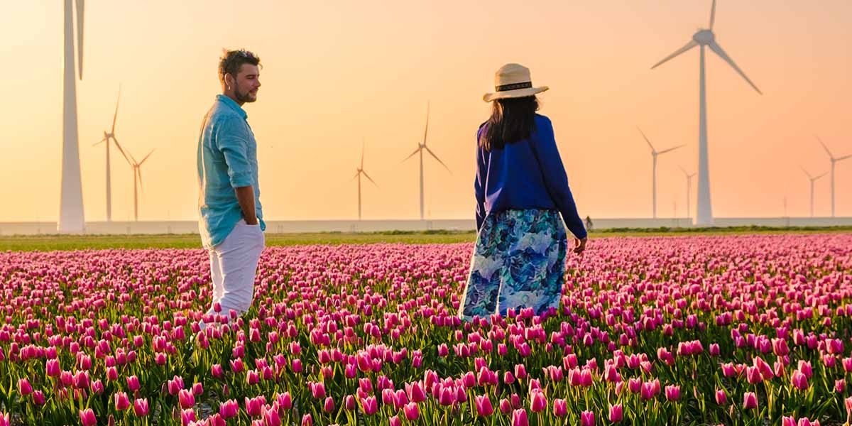 Couple within a tulip field
