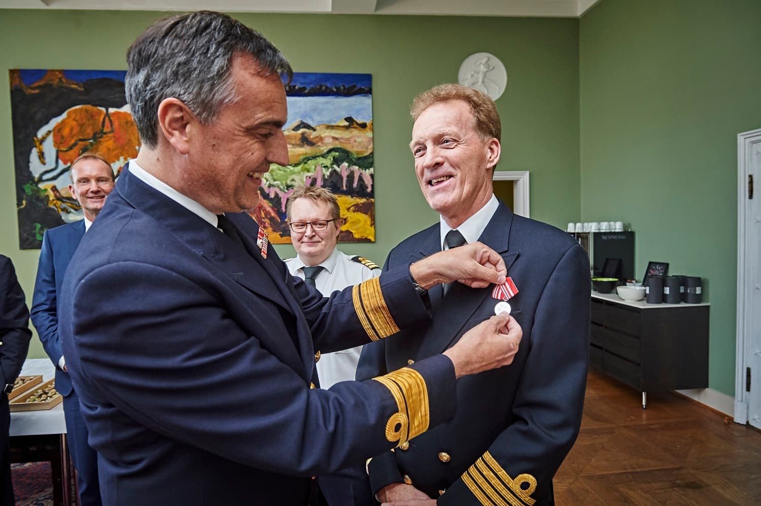 Medal ceremony for the crew of the DFDS vessel Ark Futura