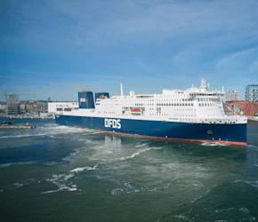 A photo of the new DFDS vessel Luna seaways docking at the DFDS terminal in Copenhagen