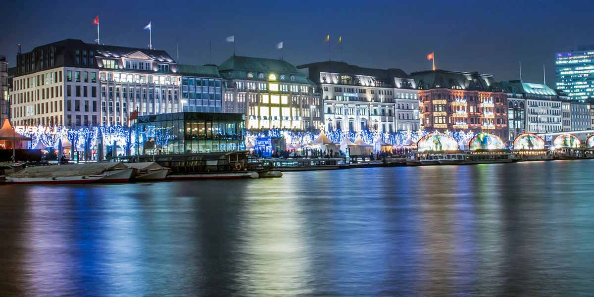 View over Hamburg at night