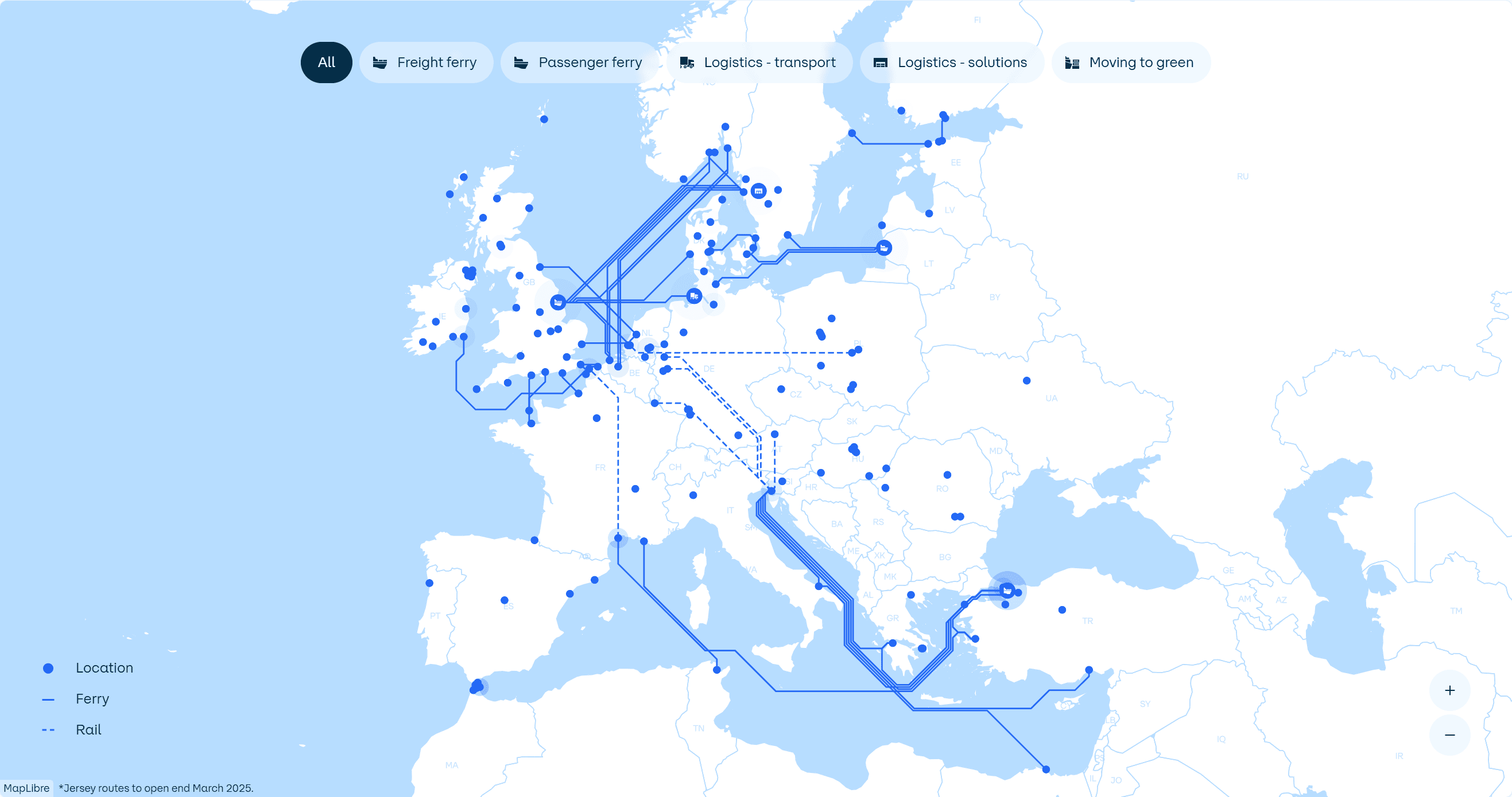Screenshot interactive DFDS Map - activitymap.dfds.com