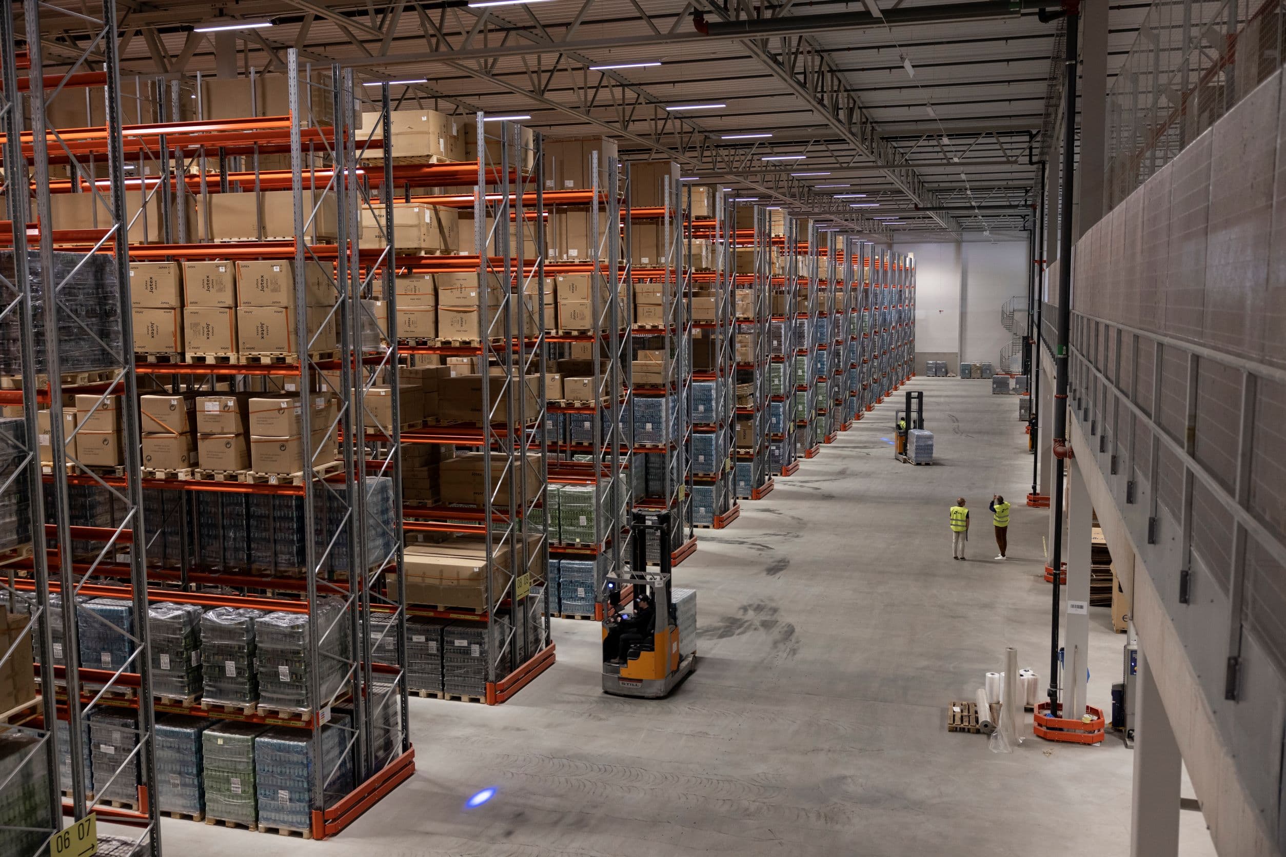 Full storage shelves at the DFDS house in Jönköping, Sweden