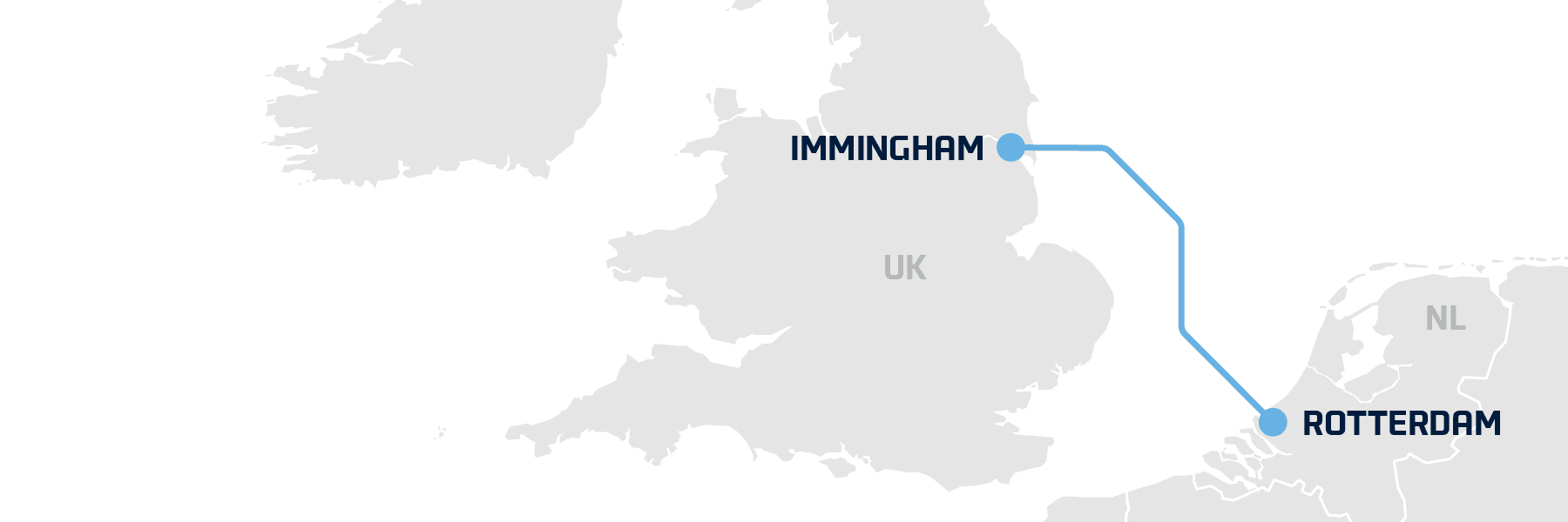 A map showing DFDS' freight shipping route between Rotterdam and Immingham